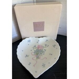 Mikasa Always and Forever Heart Trinket Dish Bone China Japan Pink Rose Blue